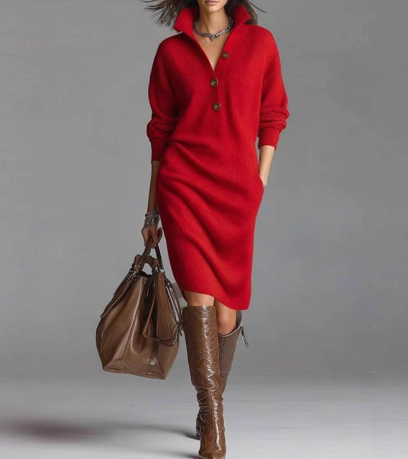 The Sally Elegant Winter Dress with Buttons