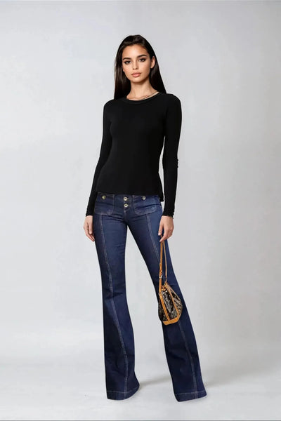 Stefanie - High-Waisted Patchwork Flared Jeans