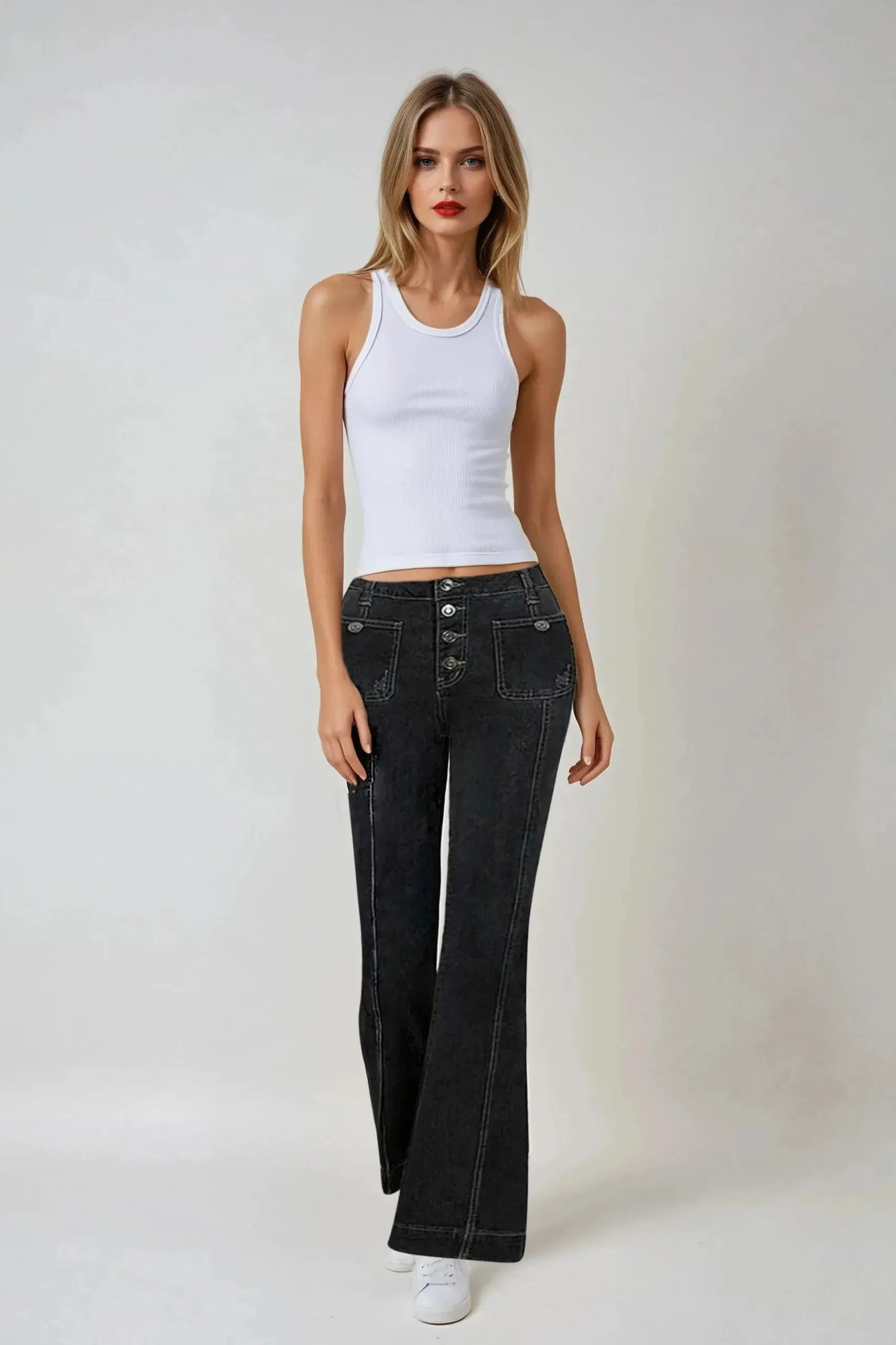 Stefanie - High-Waisted Patchwork Flared Jeans
