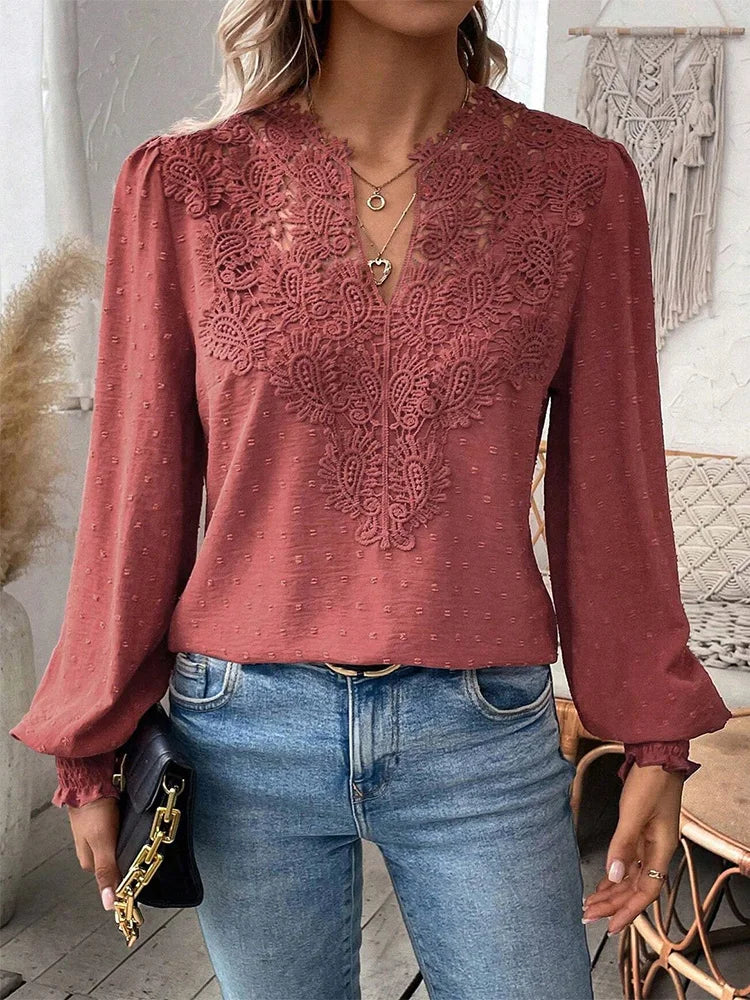 The Sondra Lace Blouse with V-Neck