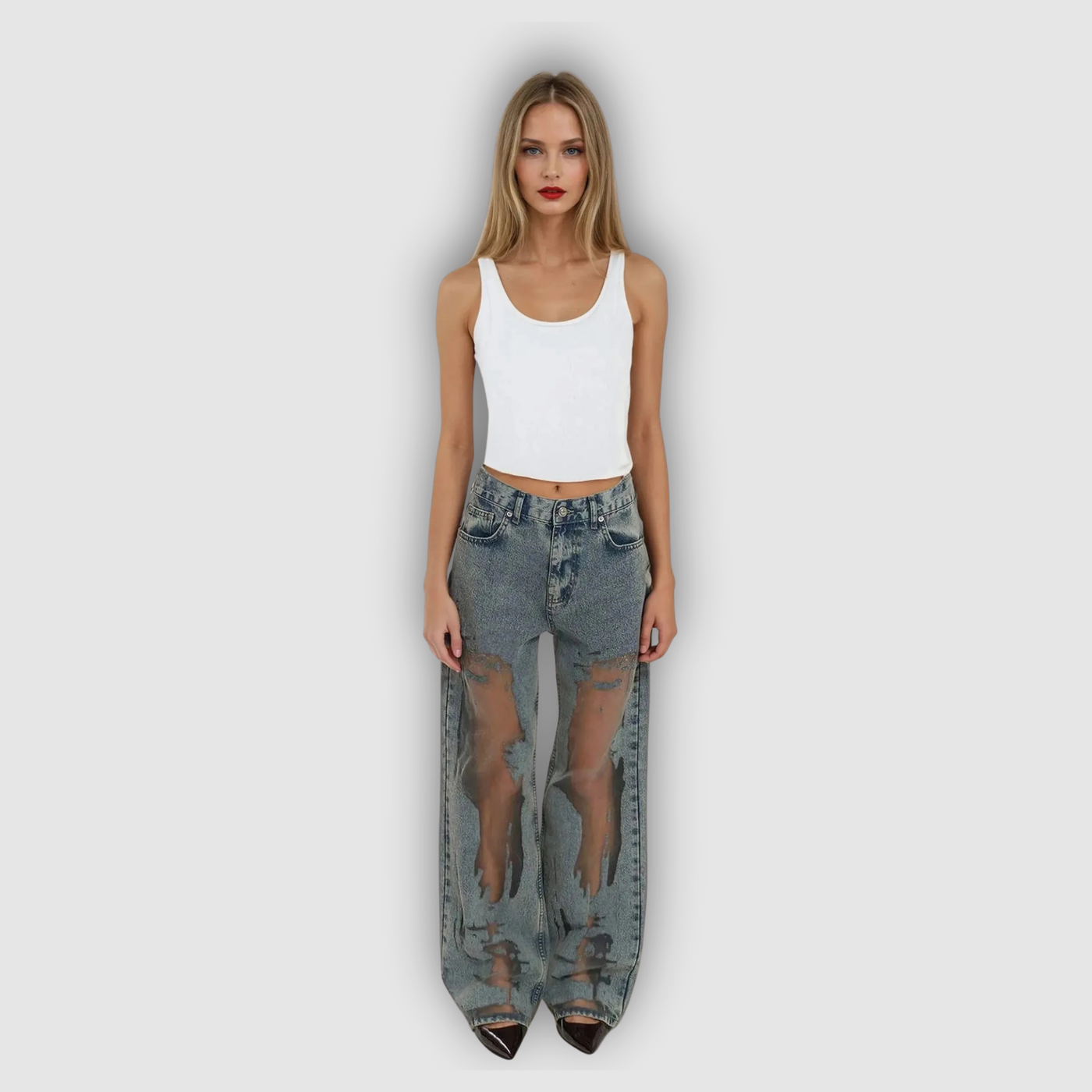 Nova – Sheer Panel Wide-Leg Jeans