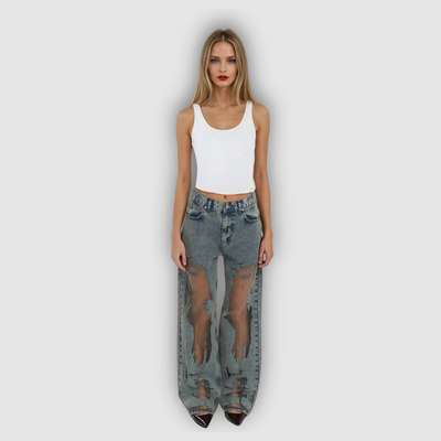 Nova – Sheer Panel Wide-Leg Jeans