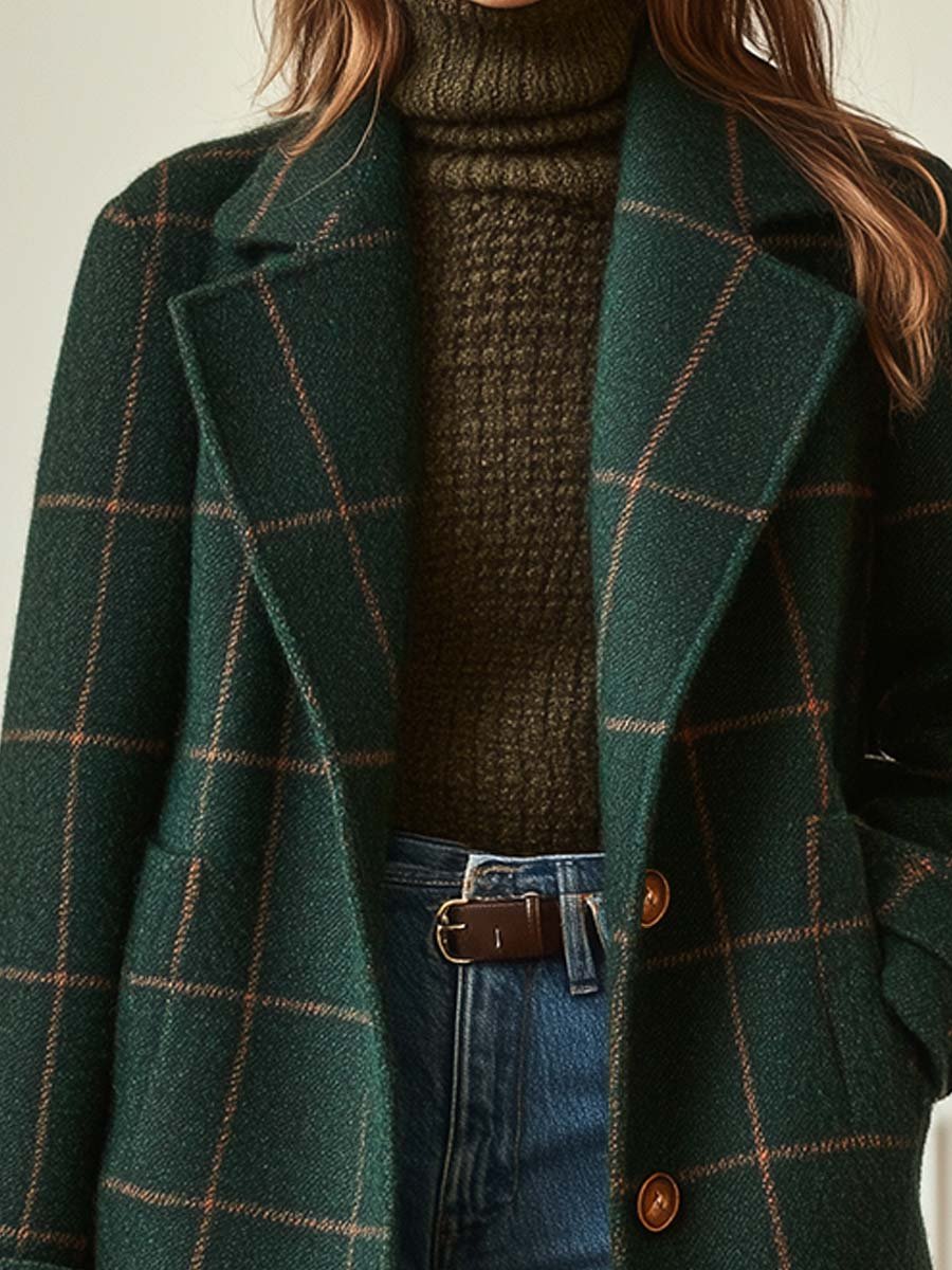 The Bianca Retro Lapel Plaid Tweed Coat