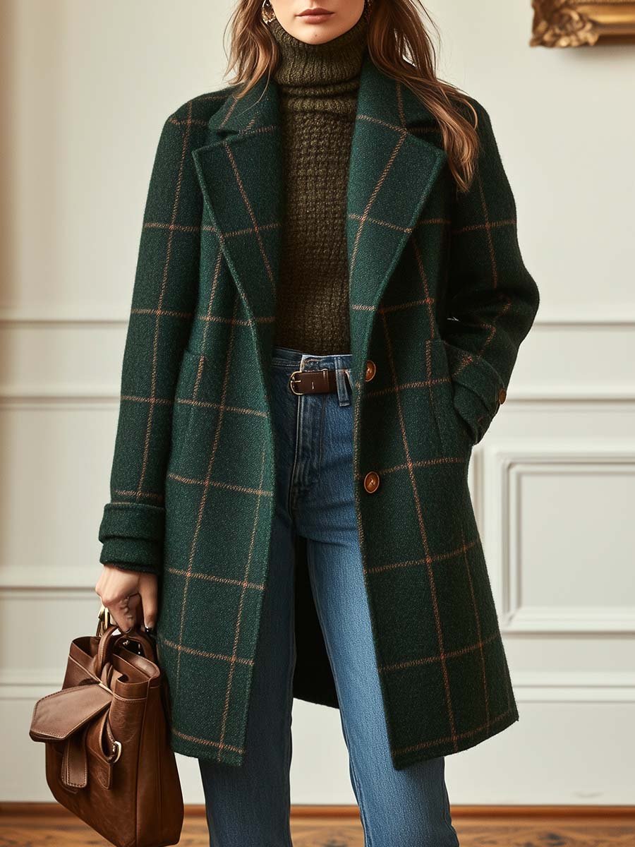 The Bianca Retro Lapel Plaid Tweed Coat