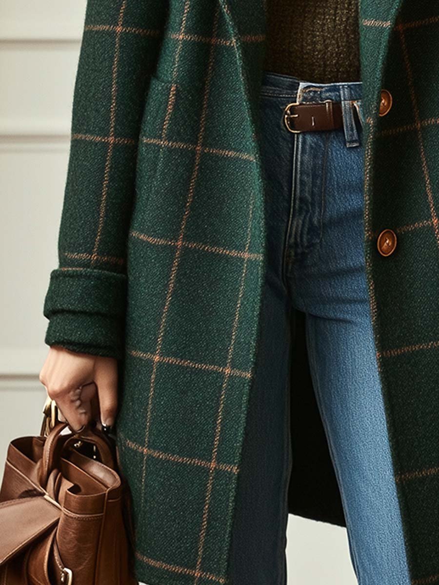 The Bianca Retro Lapel Plaid Tweed Coat